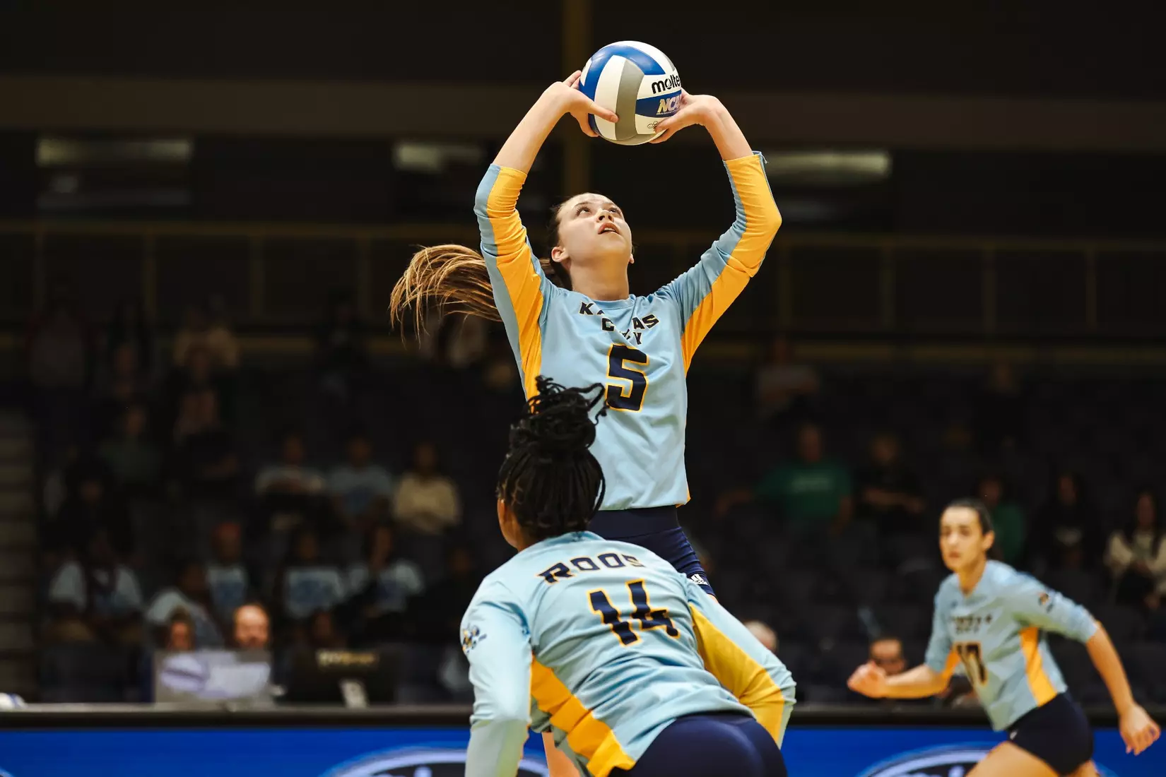 Kansas City Volleyball celebrated Head Coach Christi Posey's 200th career coaching victory with a decisive sweep of North Dakota on Oct. 12, 2023.