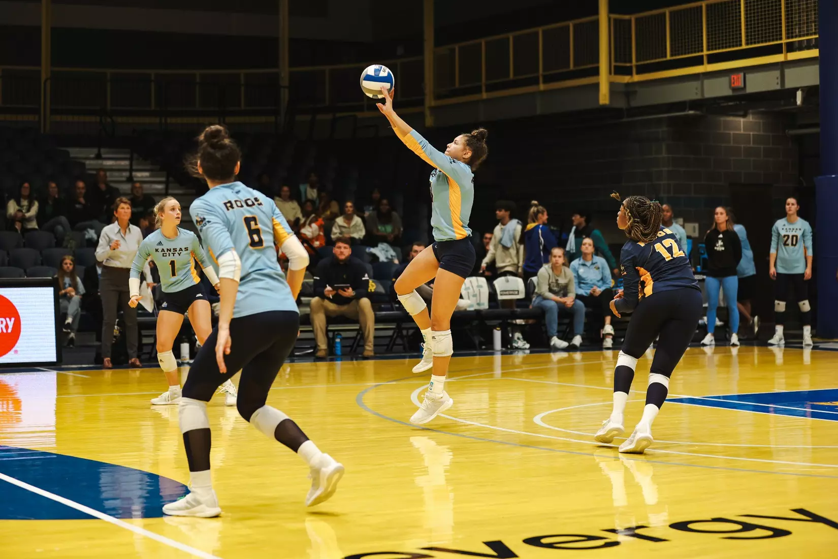 Kansas City Volleyball celebrated Head Coach Christi Posey's 200th career coaching victory with a decisive sweep of North Dakota on Oct. 12, 2023.