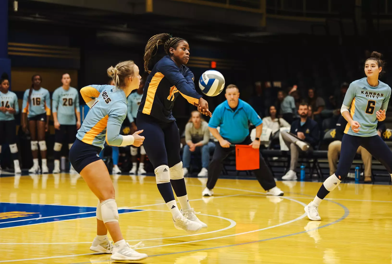 Kansas City Volleyball celebrated Head Coach Christi Posey's 200th career coaching victory with a decisive sweep of North Dakota on Oct. 12, 2023.