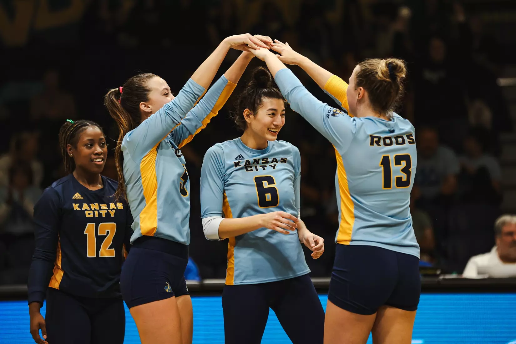 Kansas City Volleyball celebrated Head Coach Christi Posey's 200th career coaching victory with a decisive sweep of North Dakota on Oct. 12, 2023.