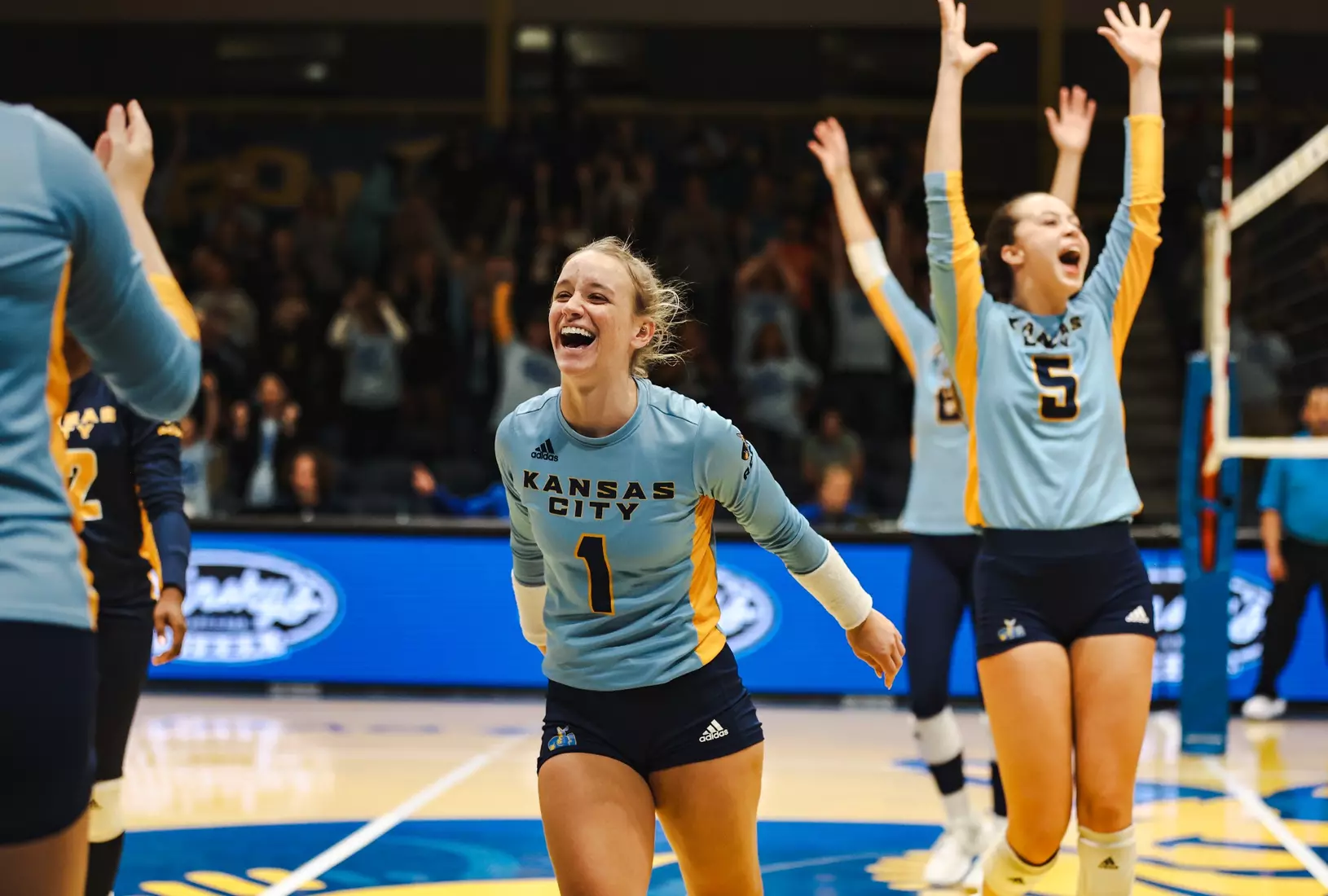 Kansas City Volleyball celebrated Head Coach Christi Posey's 200th career coaching victory with a decisive sweep of North Dakota on Oct. 12, 2023.