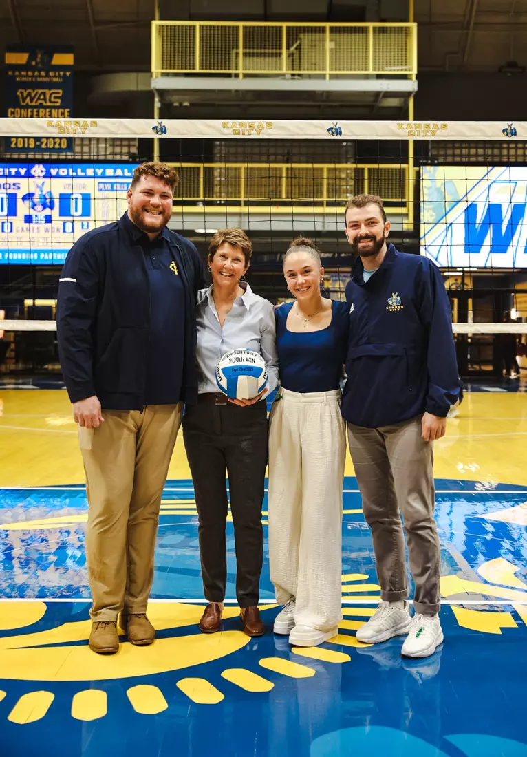 Kansas City Volleyball celebrated Head Coach Christi Posey's 200th career coaching victory with a decisive sweep of North Dakota on Oct. 12, 2023.