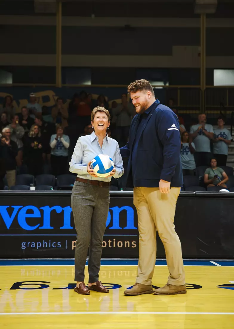 Kansas City Volleyball celebrated Head Coach Christi Posey's 200th career coaching victory with a decisive sweep of North Dakota on Oct. 12, 2023.