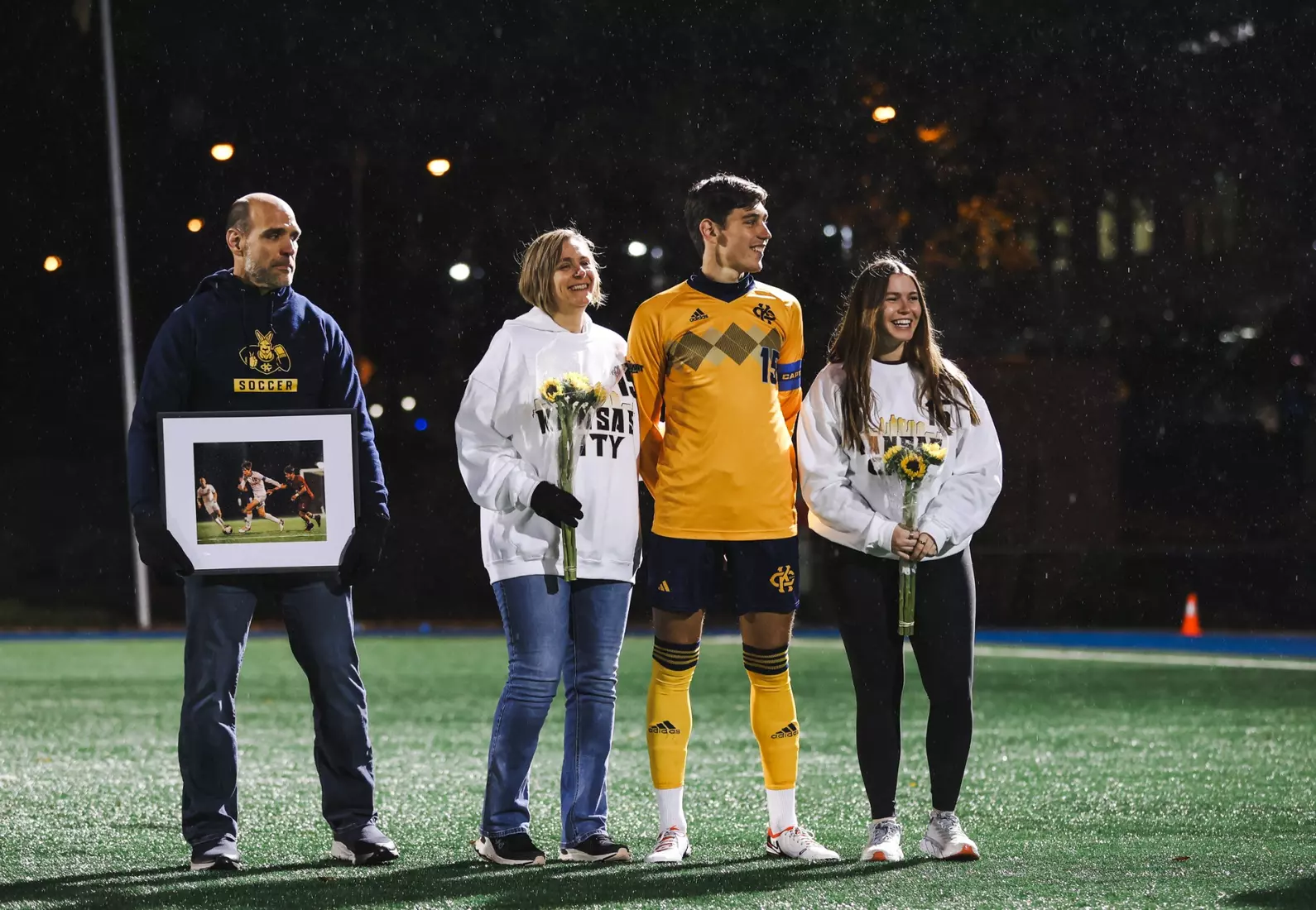 Kansas City Men's Soccer battled the elements and got an 89th minute goal from Edson Murguia to get a Senior Night win over St. Thomas on Oct. 28, 2023.