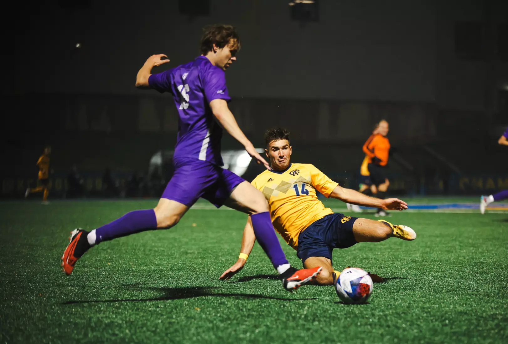 Kansas City Men's Soccer battled the elements and got an 89th minute goal from Edson Murguia to get a Senior Night win over St. Thomas on Oct. 28, 2023.