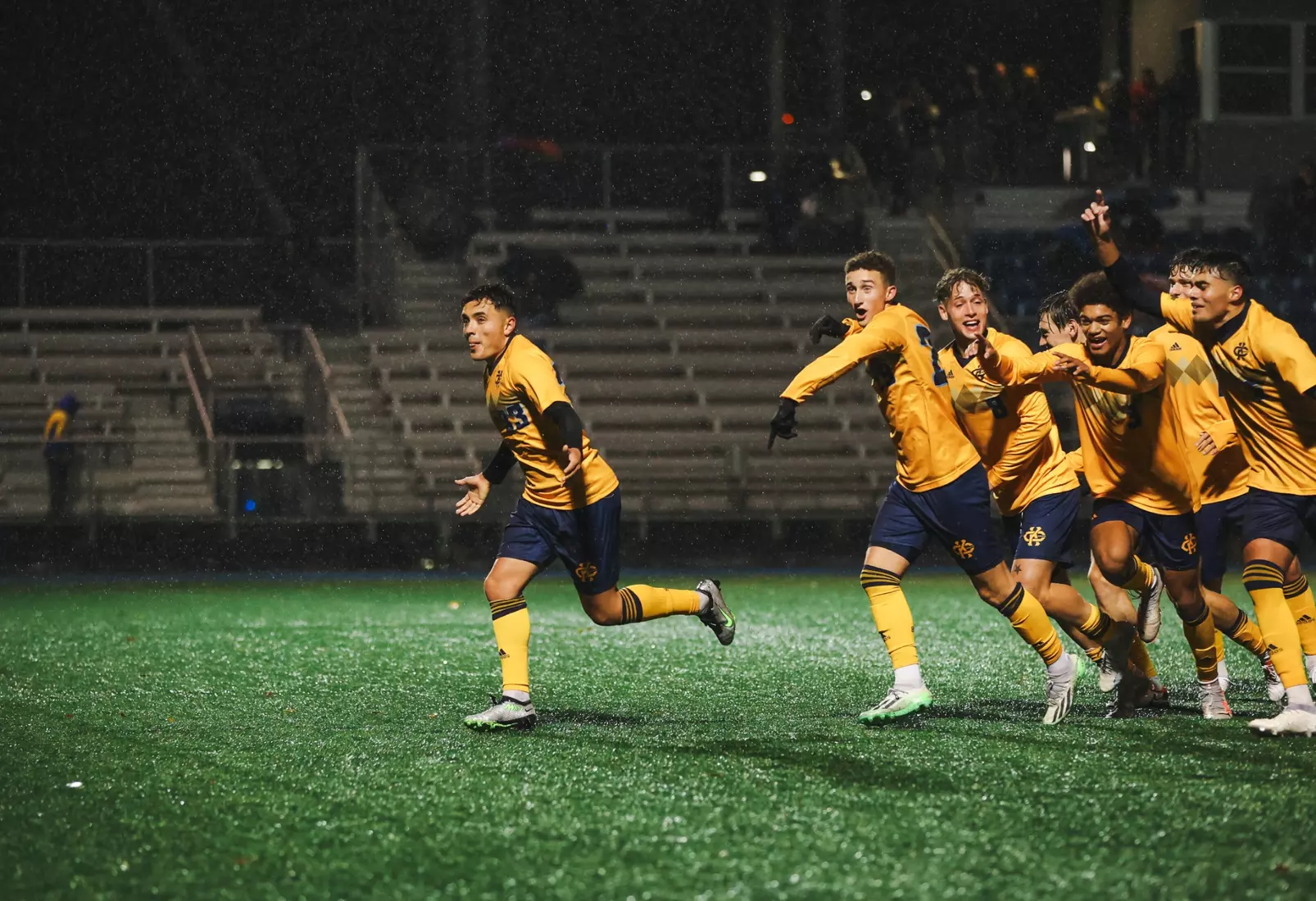 Kansas City Men's Soccer battled the elements and got an 89th minute goal from Edson Murguia to get a Senior Night win over St. Thomas on Oct. 28, 2023.