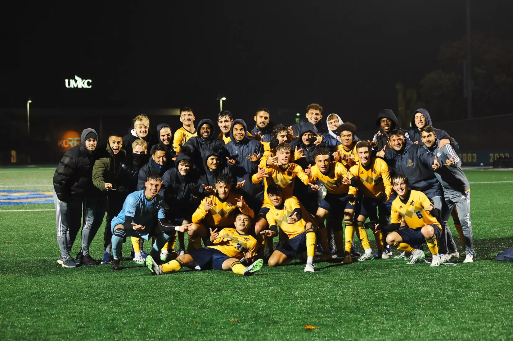 Kansas City Men's Soccer battled the elements and got an 89th minute goal from Edson Murguia to get a Senior Night win over St. Thomas on Oct. 28, 2023.