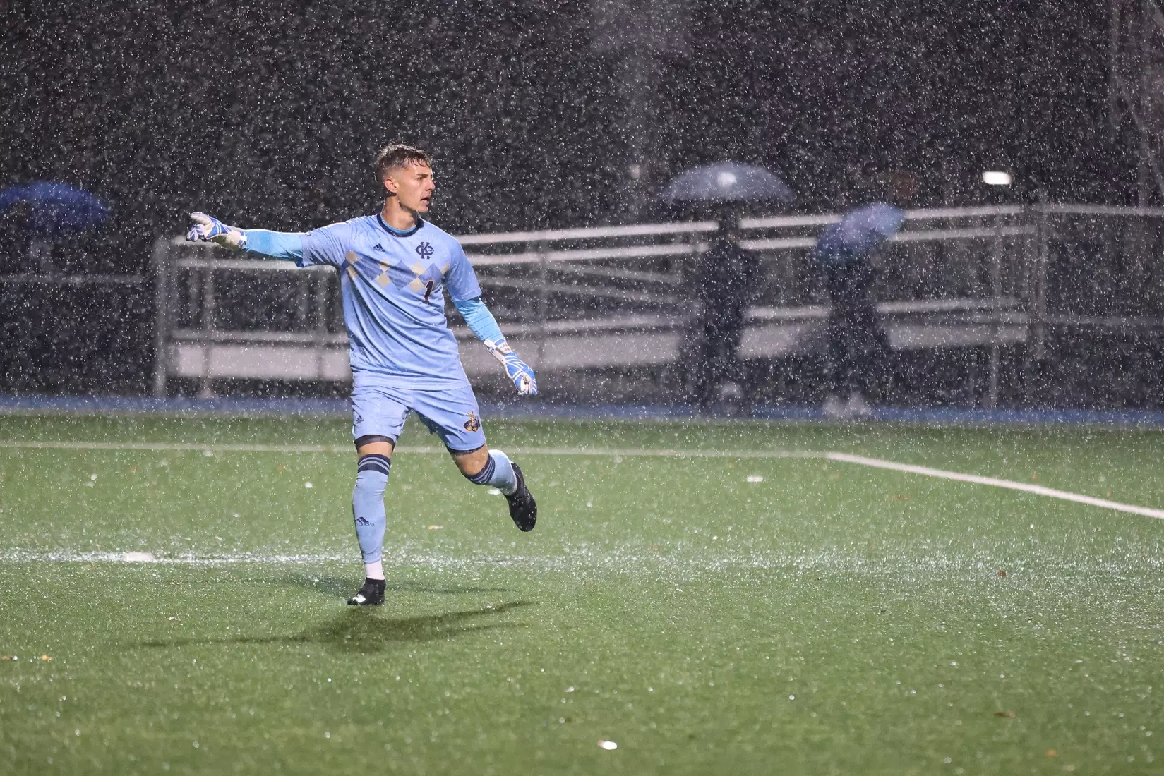 Kansas City Men's Soccer battled the elements and got an 89th minute goal from Edson Murguia to get a Senior Night win over St. Thomas on Oct. 28, 2023.