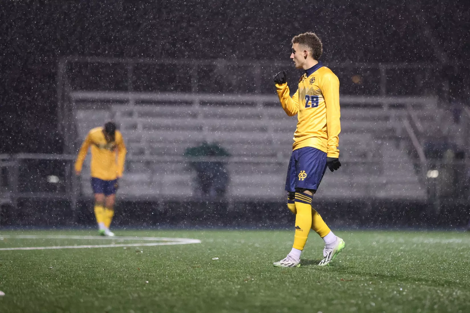 Kansas City Men's Soccer battled the elements and got an 89th minute goal from Edson Murguia to get a Senior Night win over St. Thomas on Oct. 28, 2023.