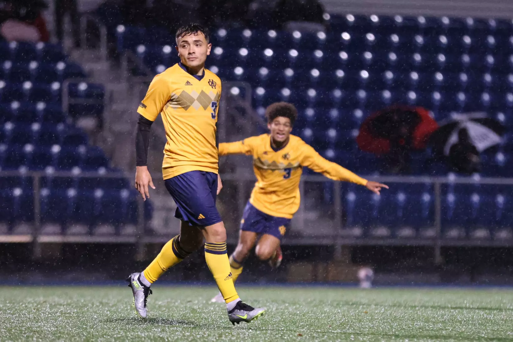 Kansas City Men's Soccer battled the elements and got an 89th minute goal from Edson Murguia to get a Senior Night win over St. Thomas on Oct. 28, 2023.