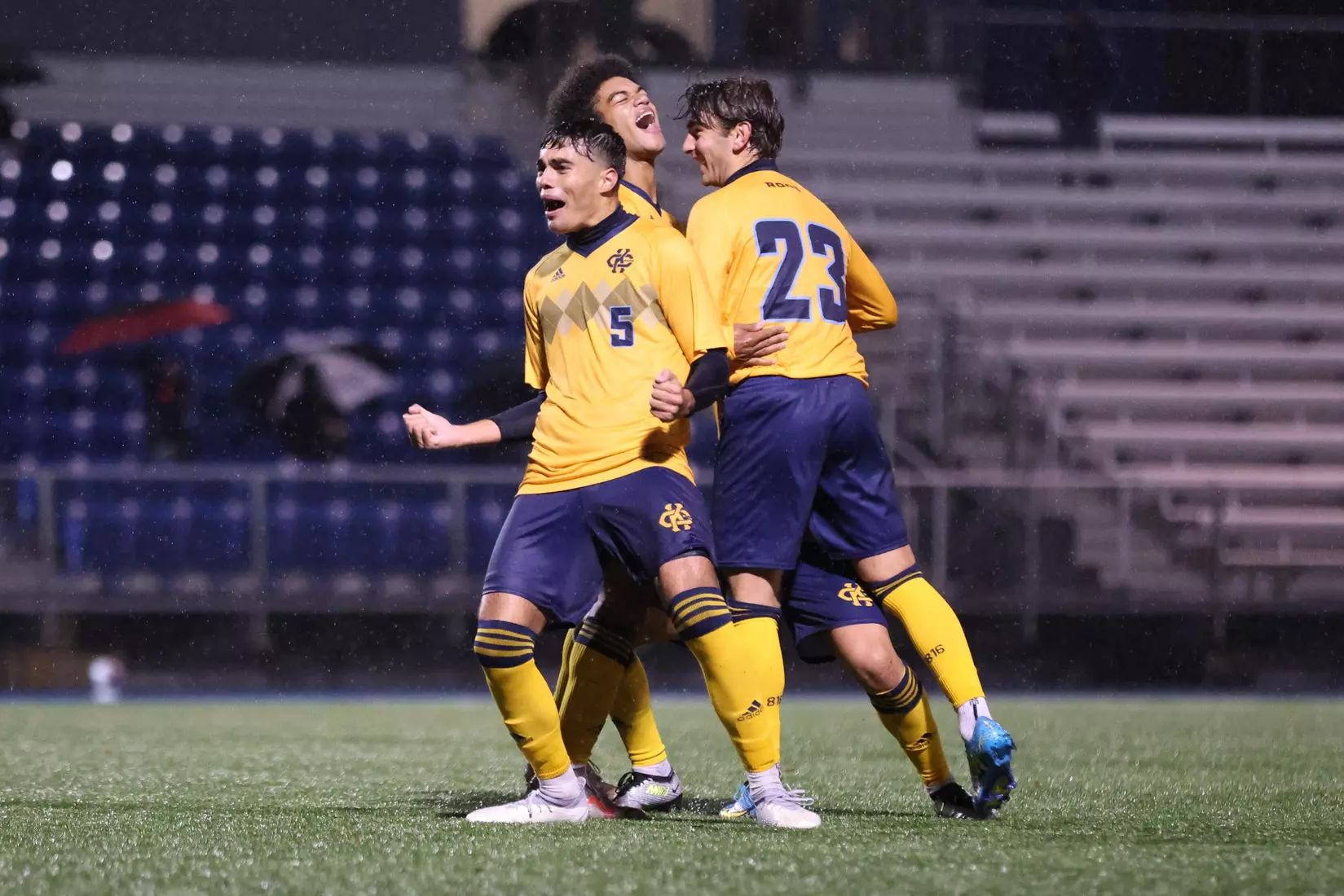 Kansas City Men's Soccer battled the elements and got an 89th minute goal from Edson Murguia to get a Senior Night win over St. Thomas on Oct. 28, 2023.