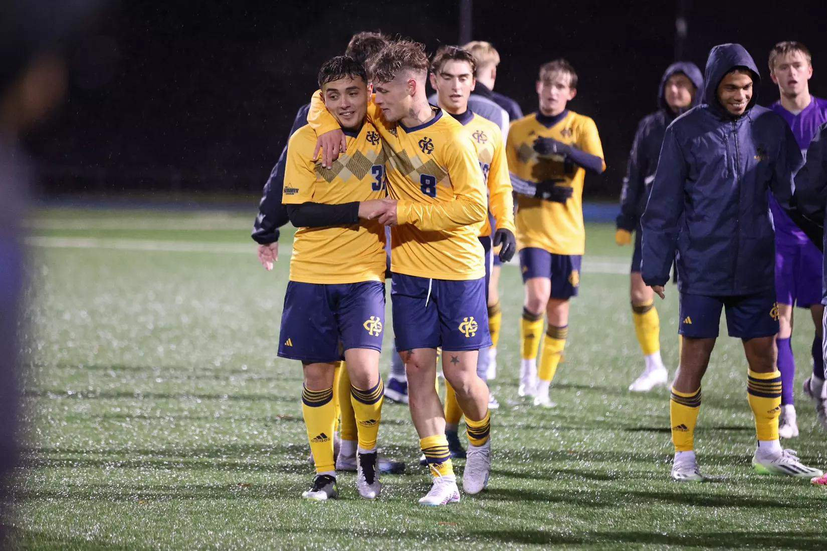 Kansas City Men's Soccer battled the elements and got an 89th minute goal from Edson Murguia to get a Senior Night win over St. Thomas on Oct. 28, 2023.