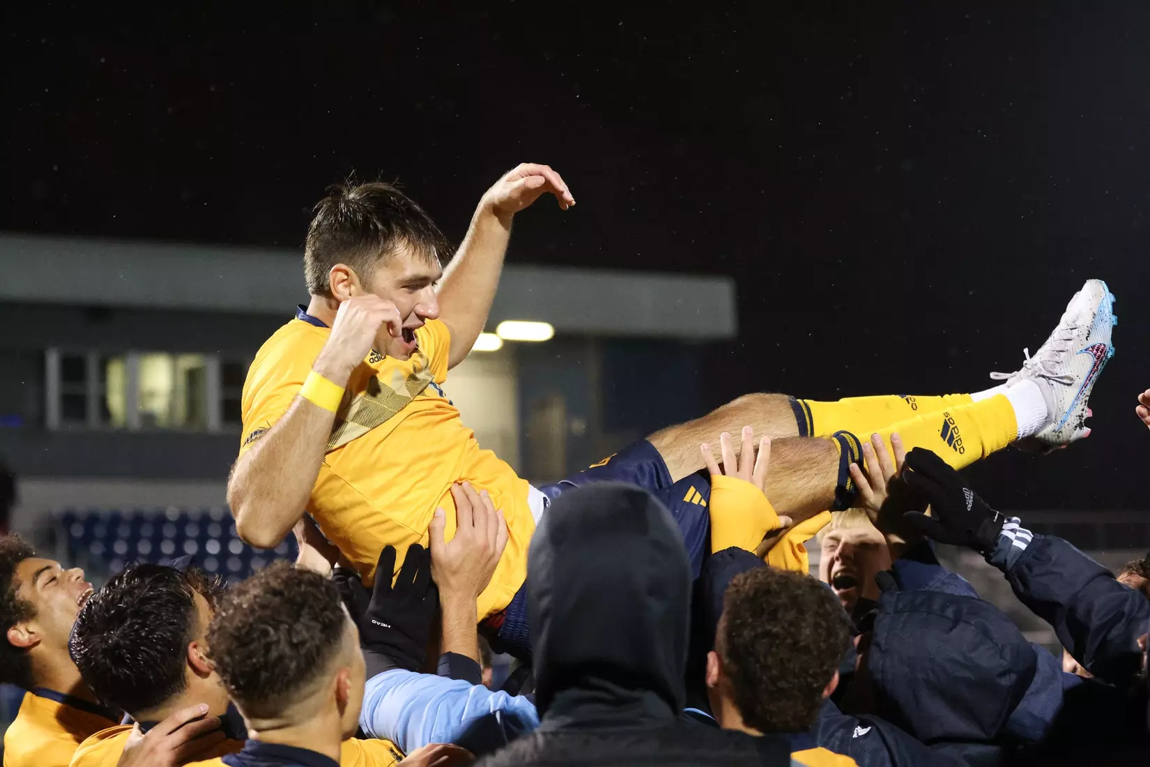 Kansas City Men's Soccer battled the elements and got an 89th minute goal from Edson Murguia to get a Senior Night win over St. Thomas on Oct. 28, 2023.