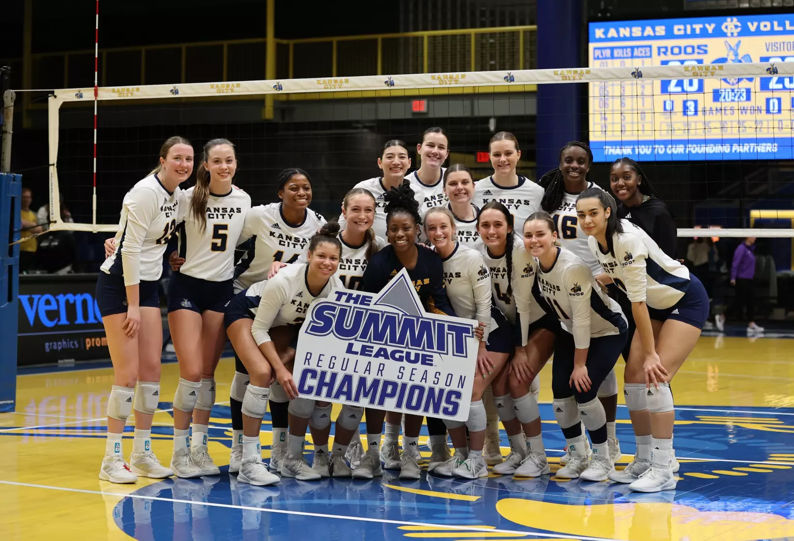 Kansas City Volleyball clinched a share of the Summit League regular season title with a 3-0 win over St. Thomas on Nov. 15, 2023.