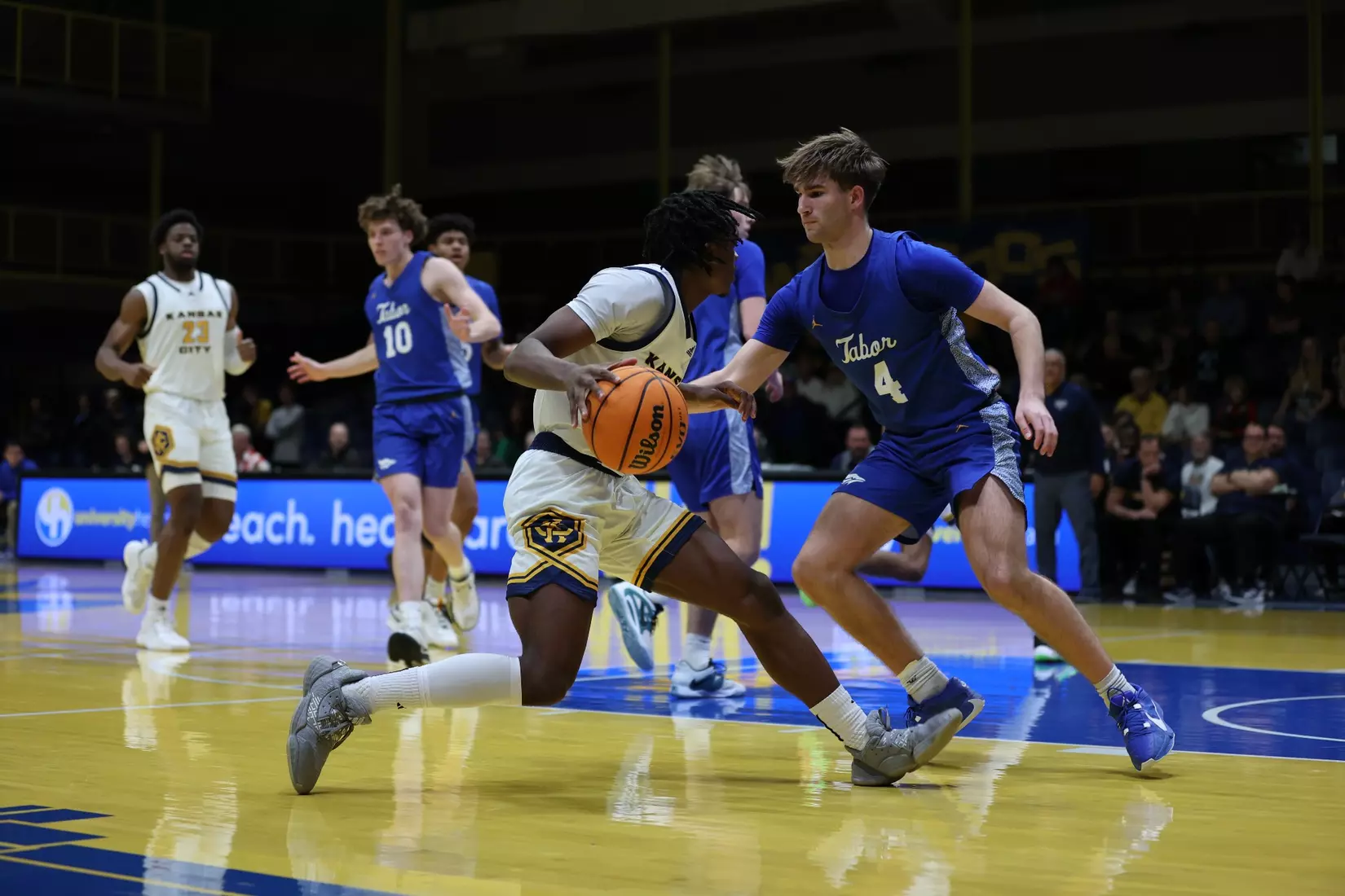 Kansas City Men's Basketball used a 29-point outing from Jamar Brown to move past Tabor College, 80-57 on Dec. 12, 2023.