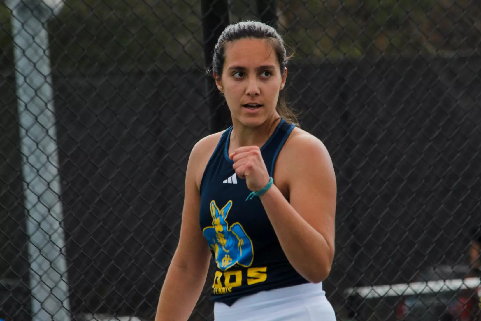 Cardona celebrates after winning a point in her No. 5 singles victory.