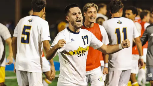 Using late-game heroics, Kansas City Men's Soccer defeated Creighton, 2-1, on Sep. 12, 2023.