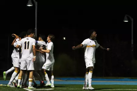 Using late-game heroics, Kansas City Men's Soccer defeated Creighton, 2-1, on Sep. 12, 2023.