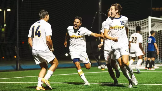 Using late-game heroics, Kansas City Men's Soccer defeated Creighton, 2-1, on Sep. 12, 2023.