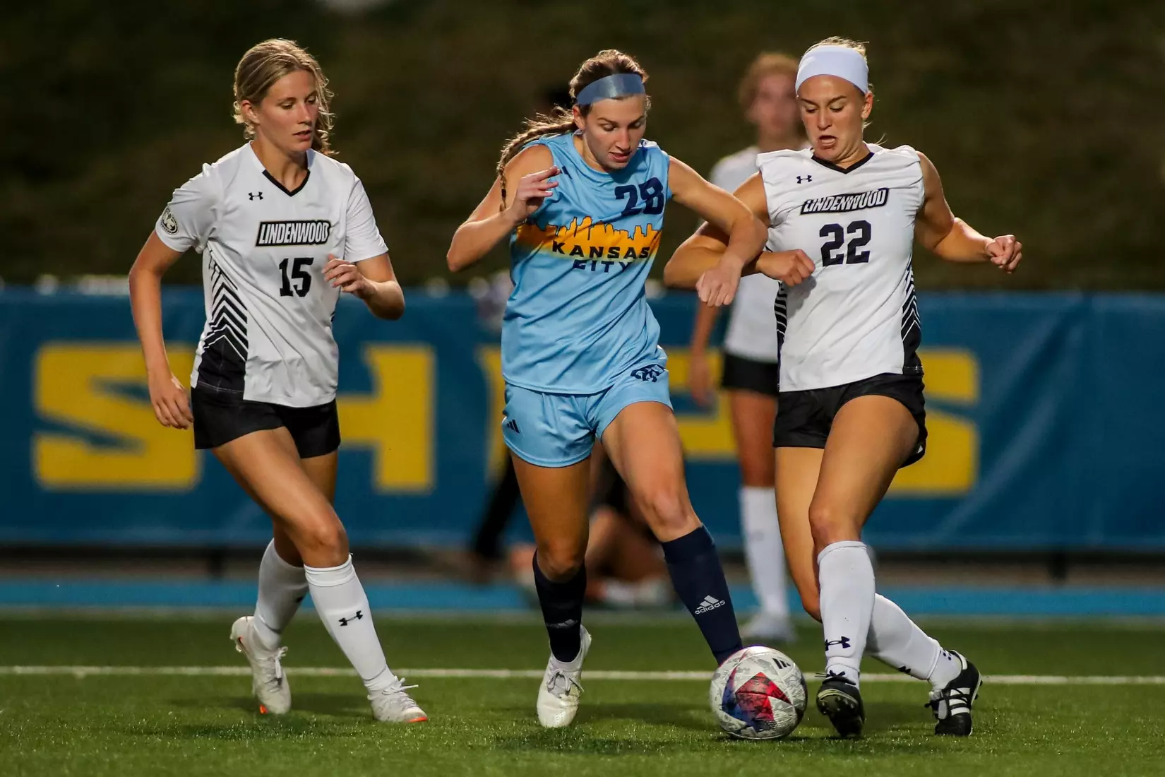 Kansas City Women's Soccer got a late winner and opened the 2023 season with a 2-1 victory over Lindenwood on Aug. 17, 2023.