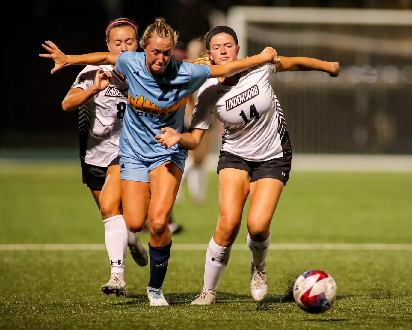 Kansas City Women's Soccer got a late winner and opened the 2023 season with a 2-1 victory over Lindenwood on Aug. 17, 2023.