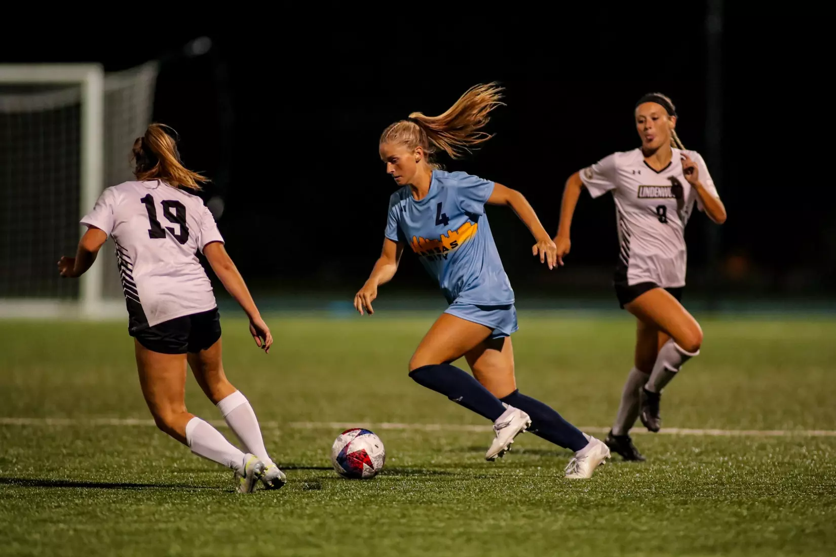 Kansas City Women's Soccer got a late winner and opened the 2023 season with a 2-1 victory over Lindenwood on Aug. 17, 2023.