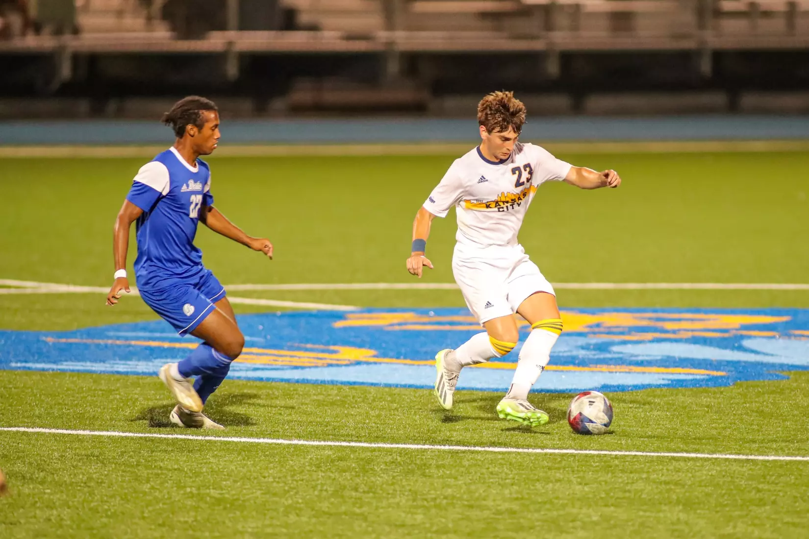 Kansas City Men's Soccer got an offensive explosion and earned its first win of the season over Drake, 4-3, on Sep. 4, 2023.