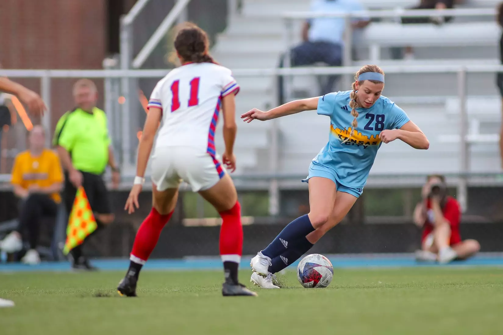 Kansas City Women's Soccer battled with (RV) Kansas on Sep. 7, 2023, forcing a 1-1 draw.