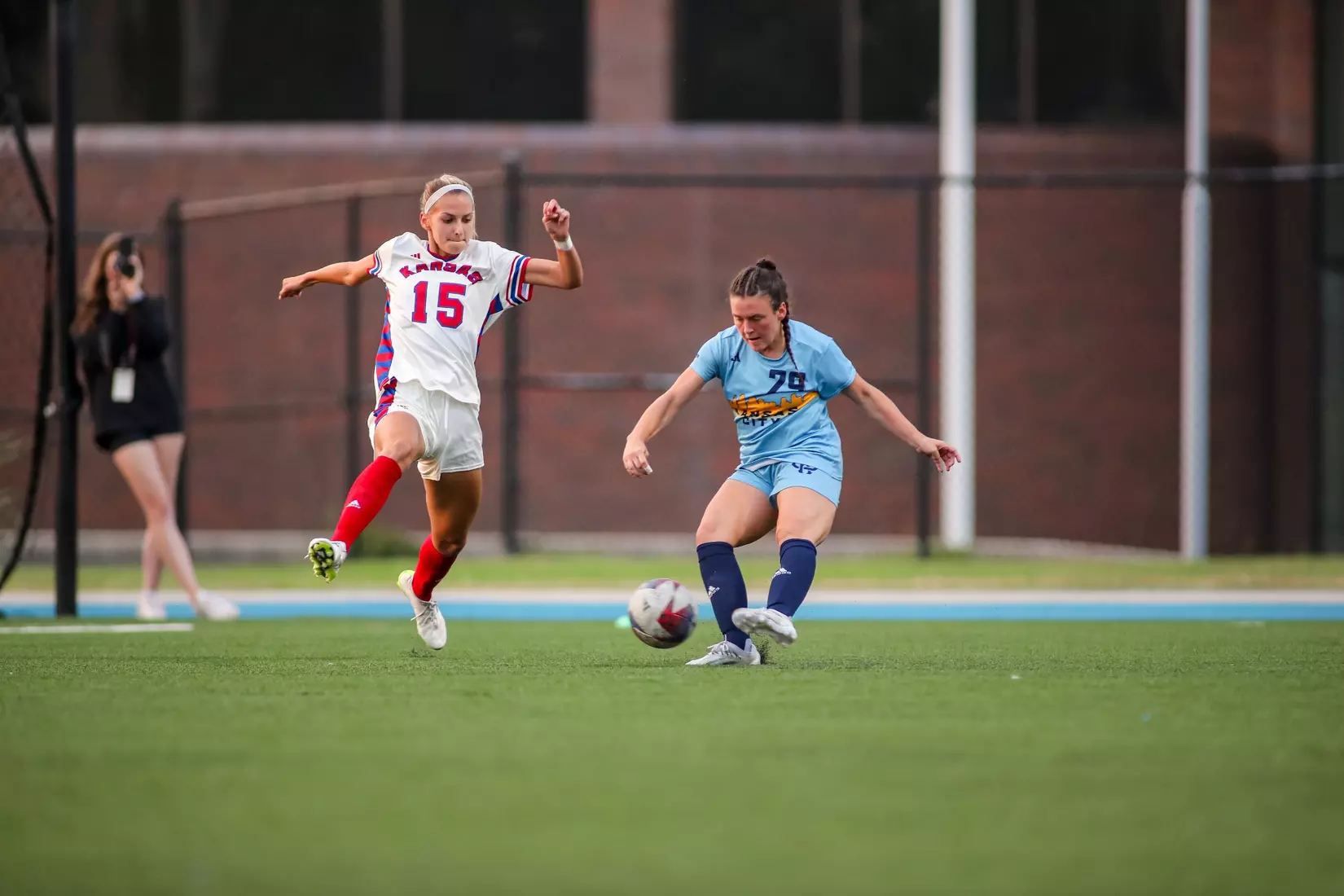 Kansas City Women's Soccer battled with (RV) Kansas on Sep. 7, 2023, forcing a 1-1 draw.