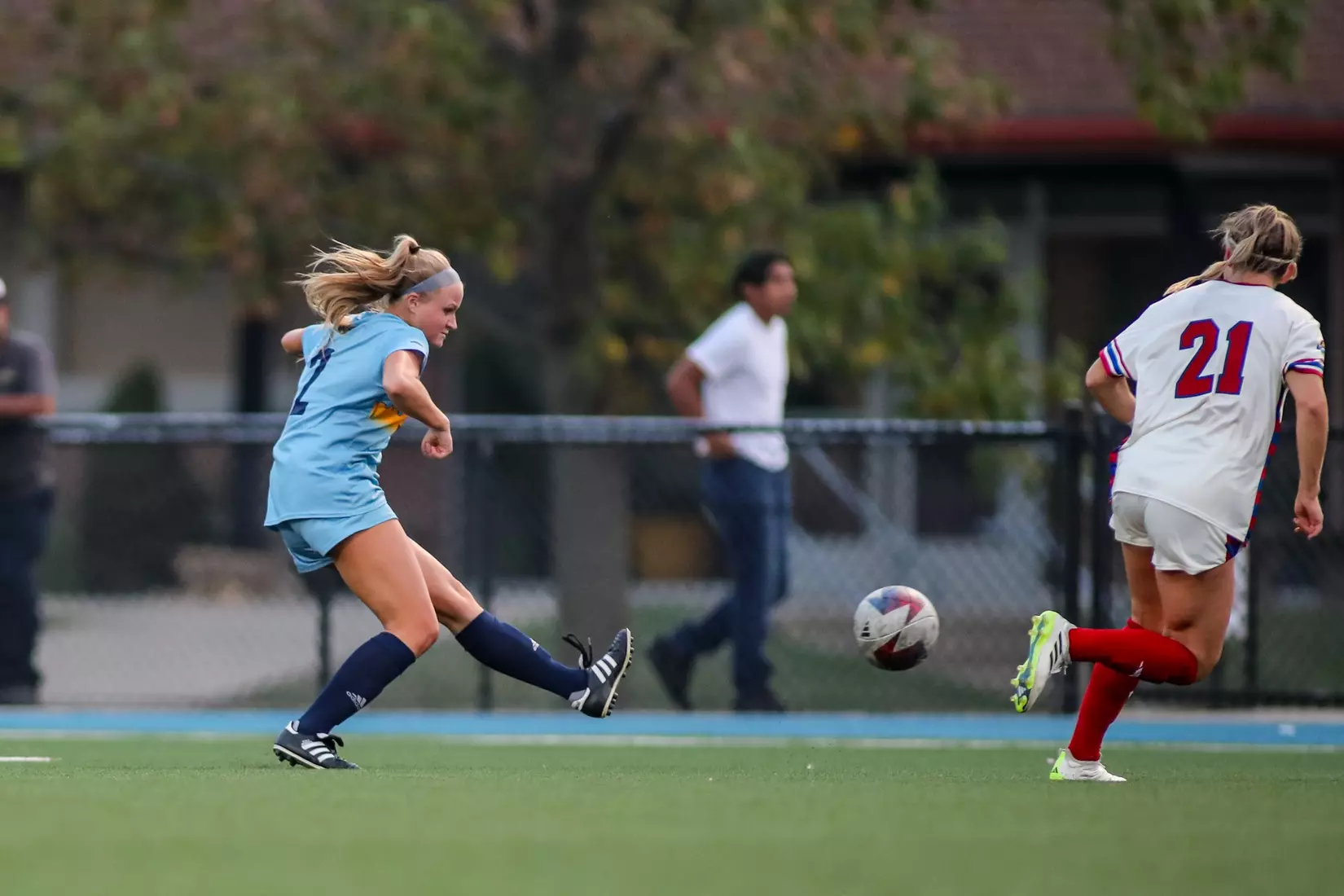 Kansas City Women's Soccer battled with (RV) Kansas on Sep. 7, 2023, forcing a 1-1 draw.