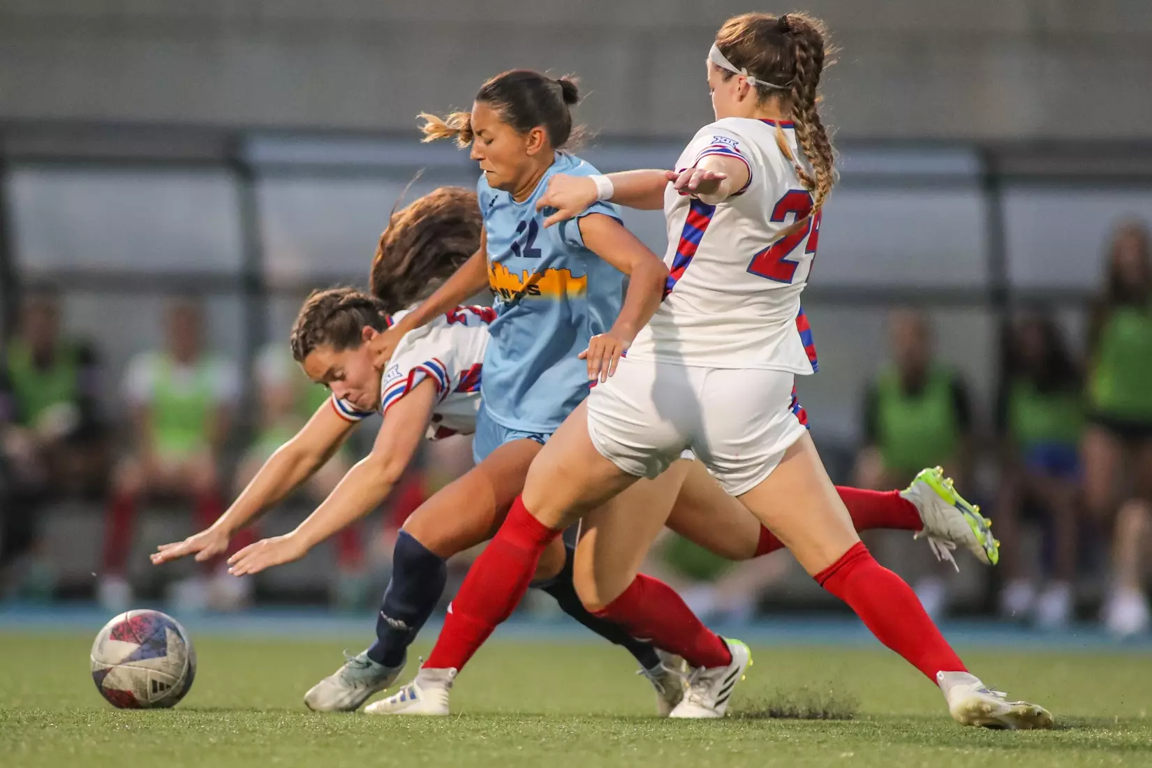 Kansas City Women's Soccer battled with (RV) Kansas on Sep. 7, 2023, forcing a 1-1 draw.