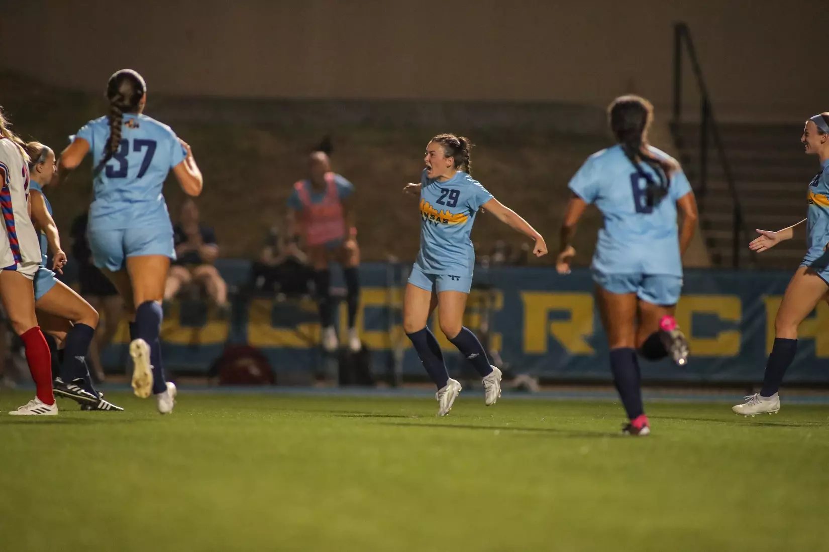 Kansas City Women's Soccer battled with (RV) Kansas on Sep. 7, 2023, forcing a 1-1 draw.