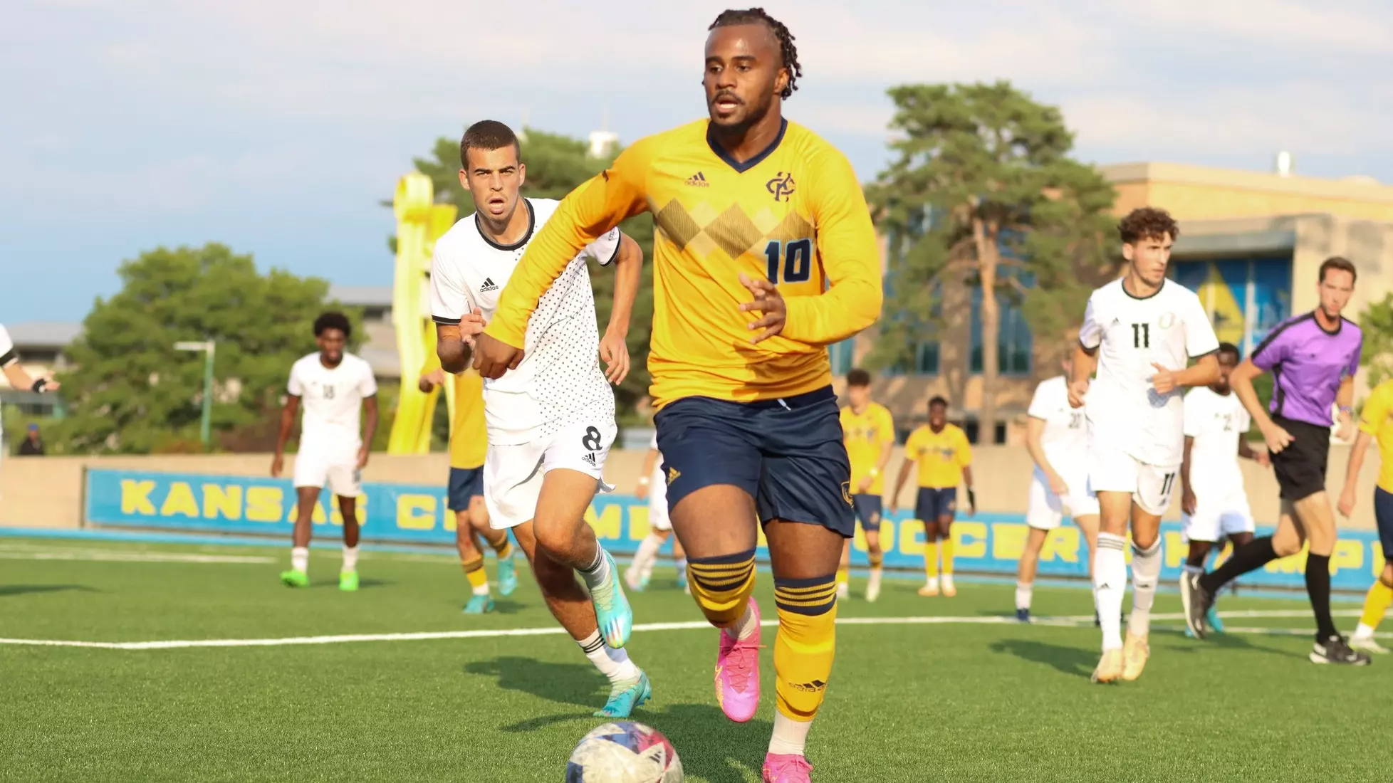 Following an extended weather delay, Kansas City Men's Soccer got an 89th minute equalizing penalty kick to draw with Omaha, 1-1, in the Roos' Summit League opener on Sep. 23, 2023.
