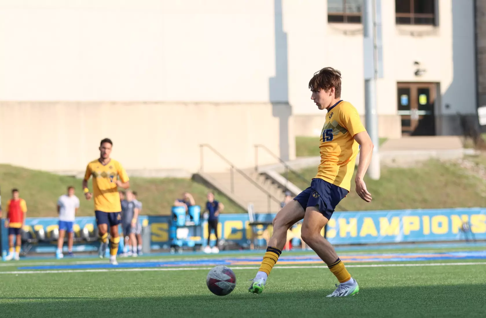 Following an extended weather delay, Kansas City Men's Soccer got an 89th minute equalizing penalty kick to draw with Omaha, 1-1, in the Roos' Summit League opener on Sep. 23, 2023.