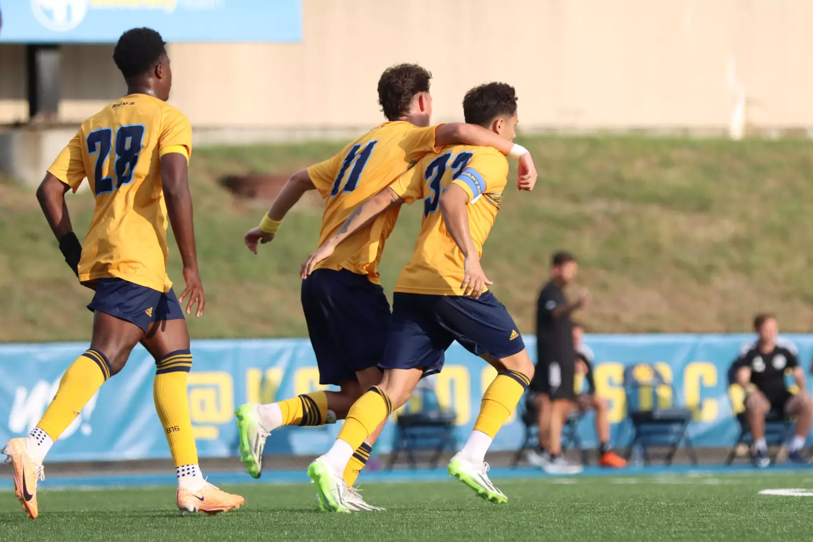 Following an extended weather delay, Kansas City Men's Soccer got an 89th minute equalizing penalty kick to draw with Omaha, 1-1, in the Roos' Summit League opener on Sep. 23, 2023.