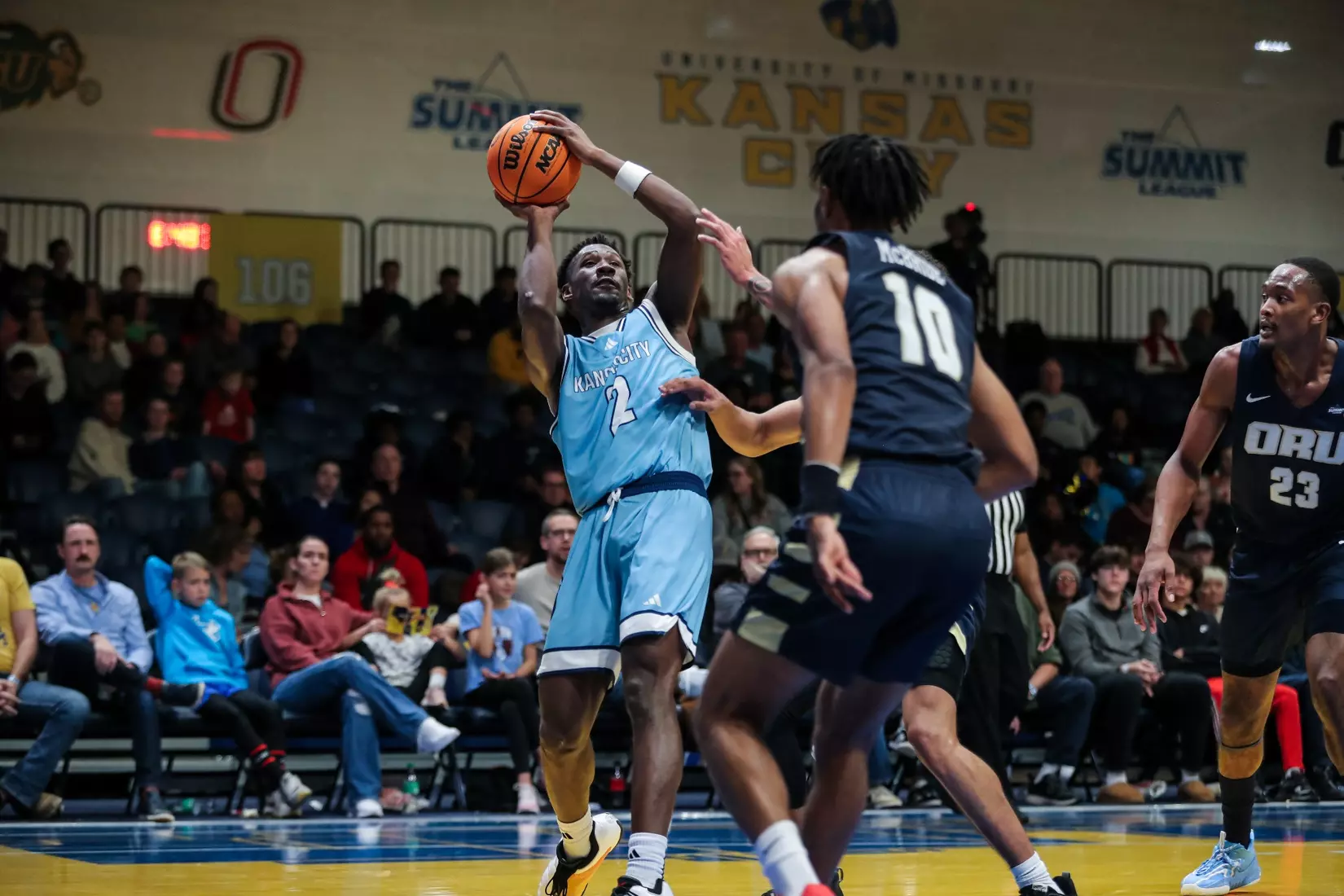 Kansas City Men's Basketball ran past Oral Roberts to pick up its first home win over the Golden Eagles since 2005 on Dec. 29, 2023.