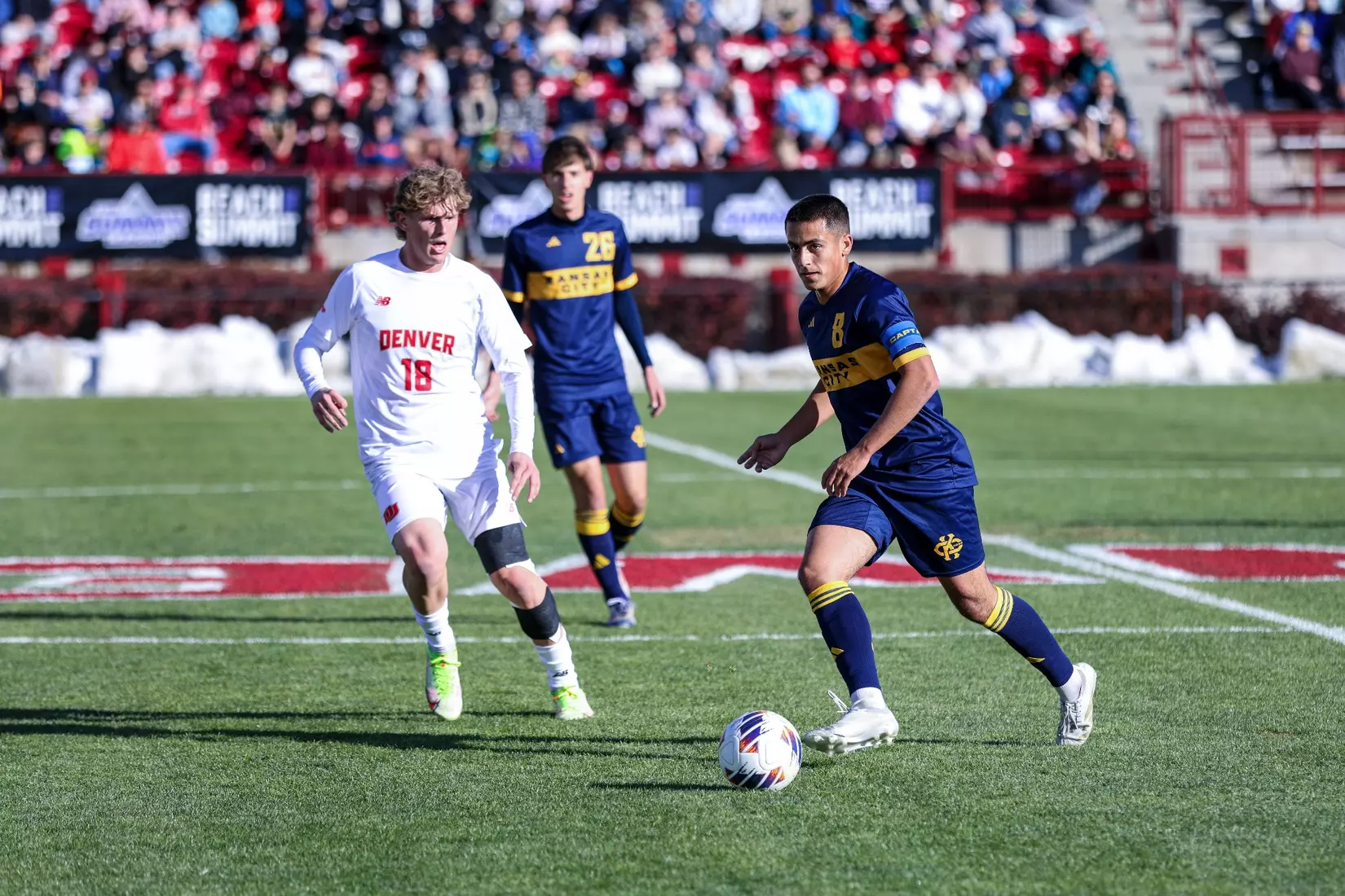 Kansas City Men's Soccer used a 90th minute goal from Elie Kisoka to win the Summit League Championship over top-seeded Denver on Nov. 16, 2024.