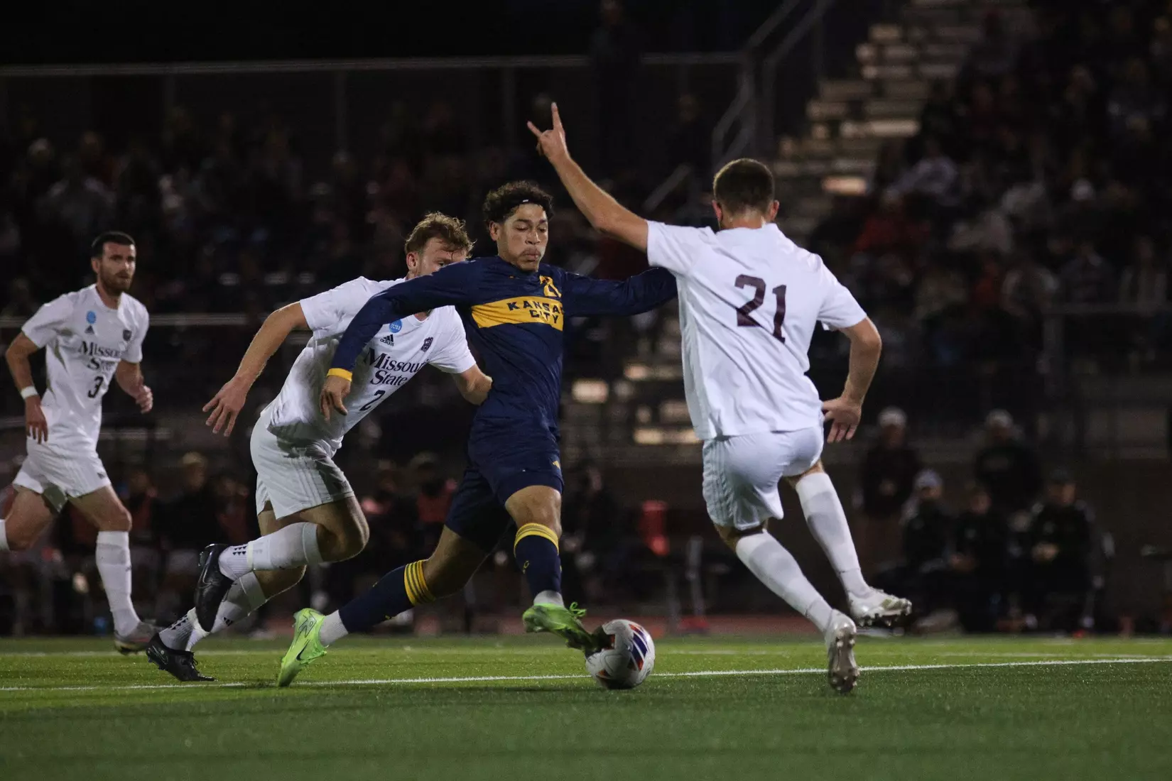 Kansas City Men's Soccer defeated No. 11 Missouri State in comeback fashion for its ninth road win of the season. Sora Shibata scored the equalizer in the 51st minute and Ales Kohoutek notched the game-winner off a corner kick from Julien Le Bourdoulous.