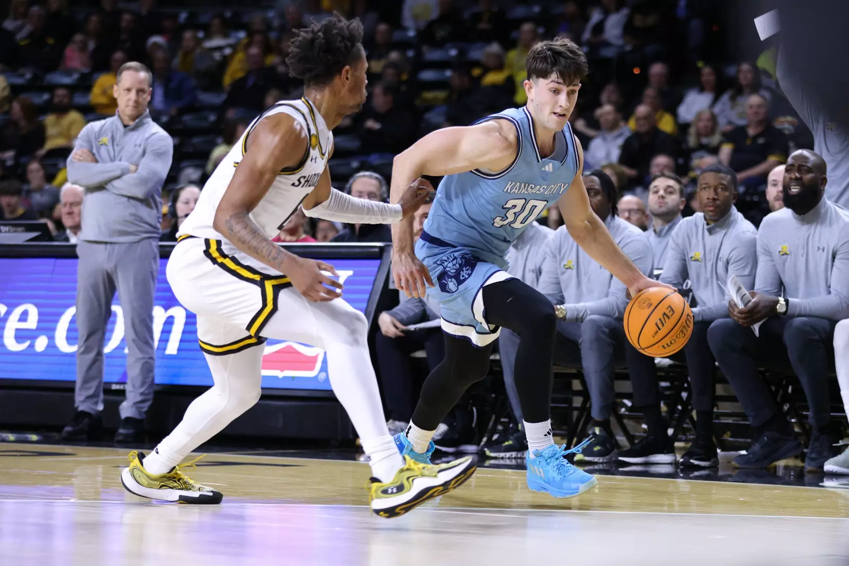 Kansas City Men's Basketball defeated Wichita State 74-64 in Wichita. The Roos were led by Babacar Diallo and Jamar Brown who combined for 35 points and scored 18 and 17 respectively.