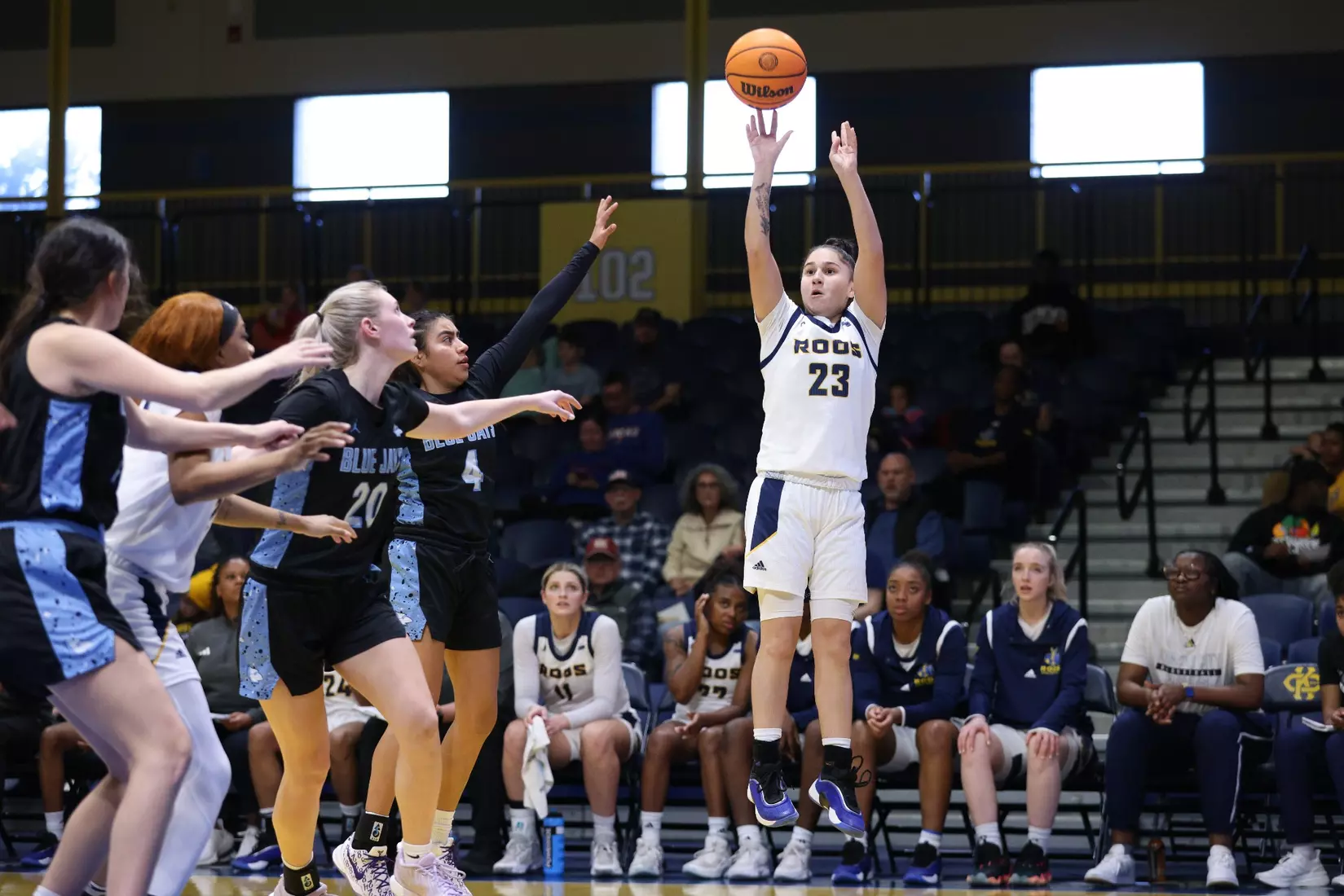 Kansas City Women's Basketball defeated Westminster 103-49 in its final game of non-conference play. Elauni Bennett earned her second double-double of the season, bringing down a team-high 21 rebounds and scoring 11 points.