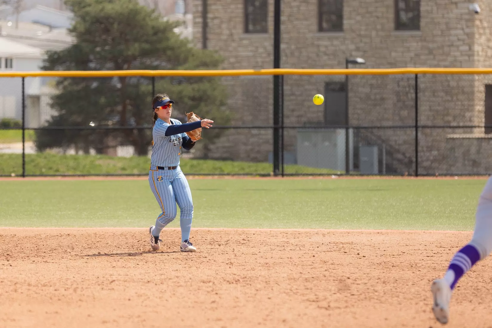Kansas City Softball opened conference play by splitting a doubleheader with St. Thomas on March 23, 2024. The Roos won the first game, 3-2, and lost the second game, 8-1.