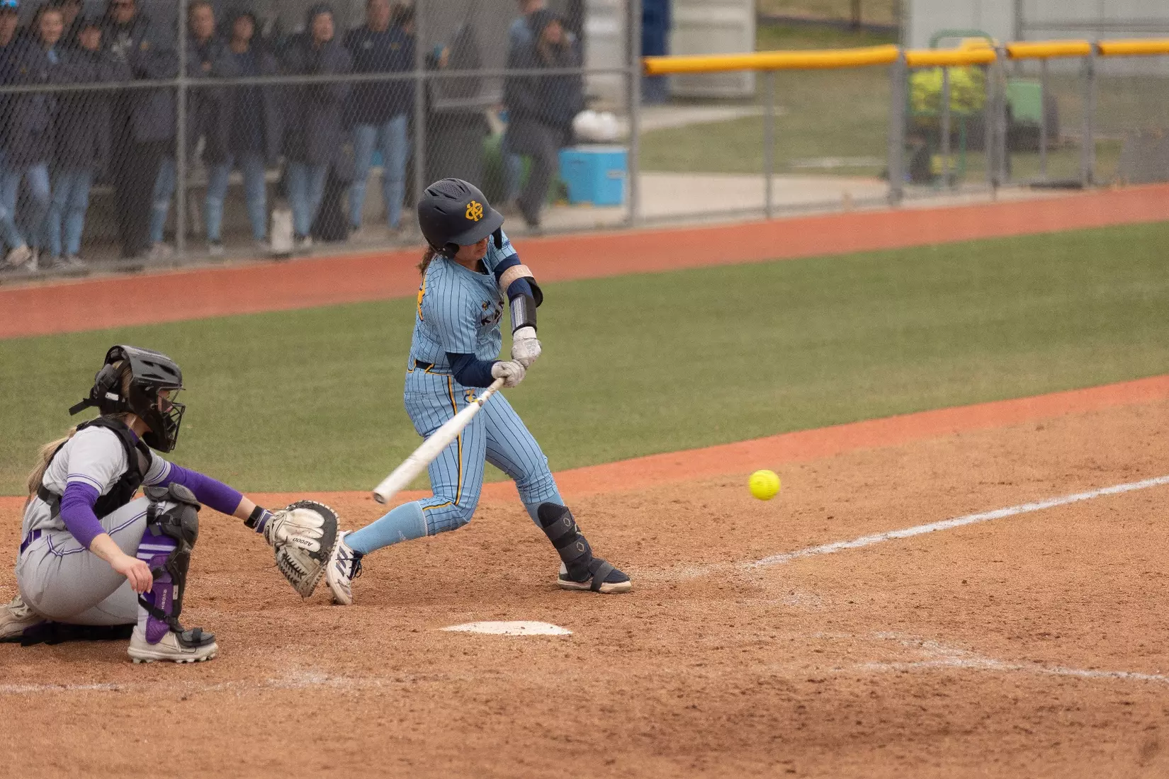 Kansas City Softball opened conference play by splitting a doubleheader with St. Thomas on March 23, 2024. The Roos won the first game, 3-2, and lost the second game, 8-1.