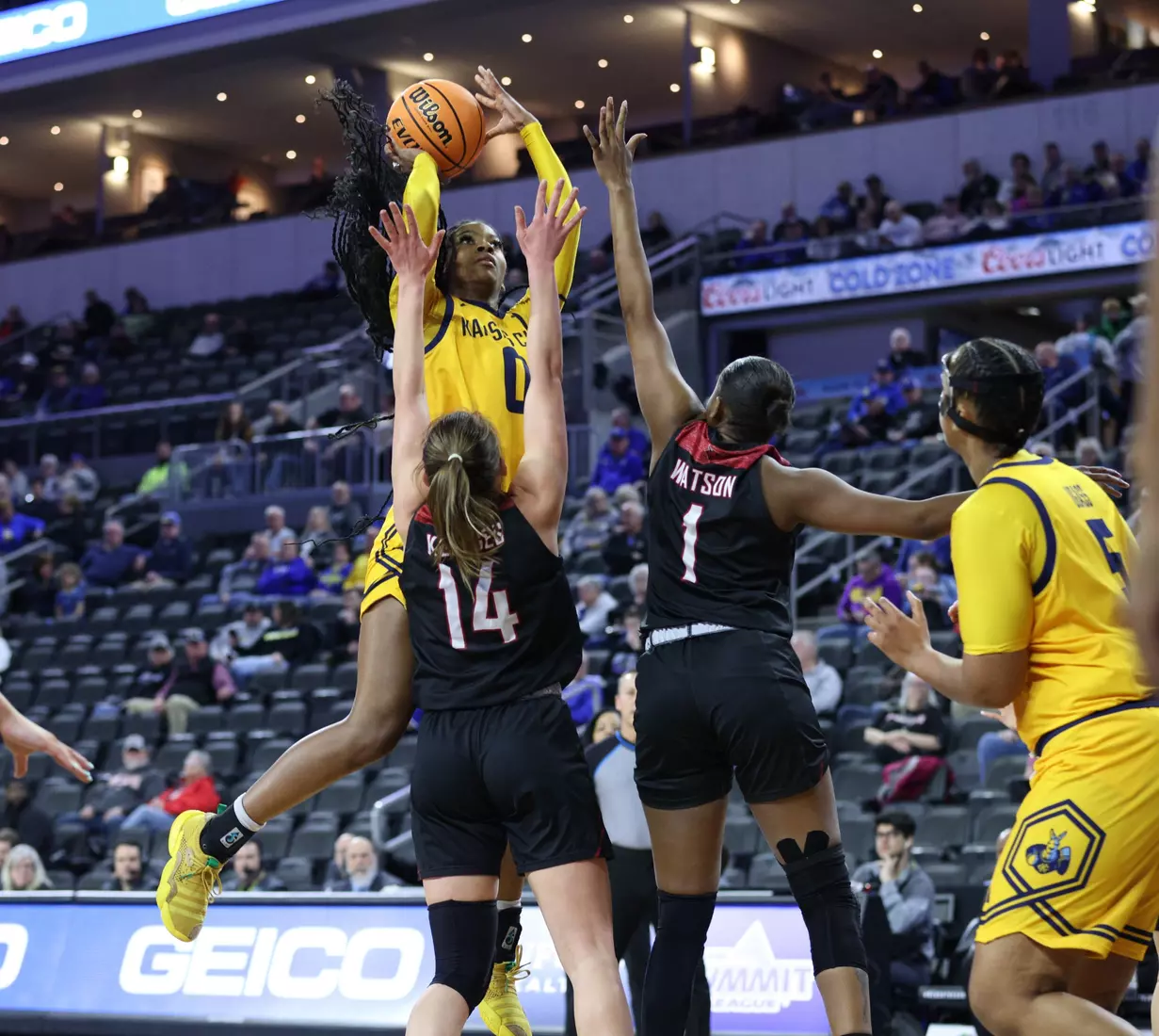Kansas City Women's Basketball falls to No. 9 Omaha, 61-55, in the first round of the Summit League Conference Tournament.