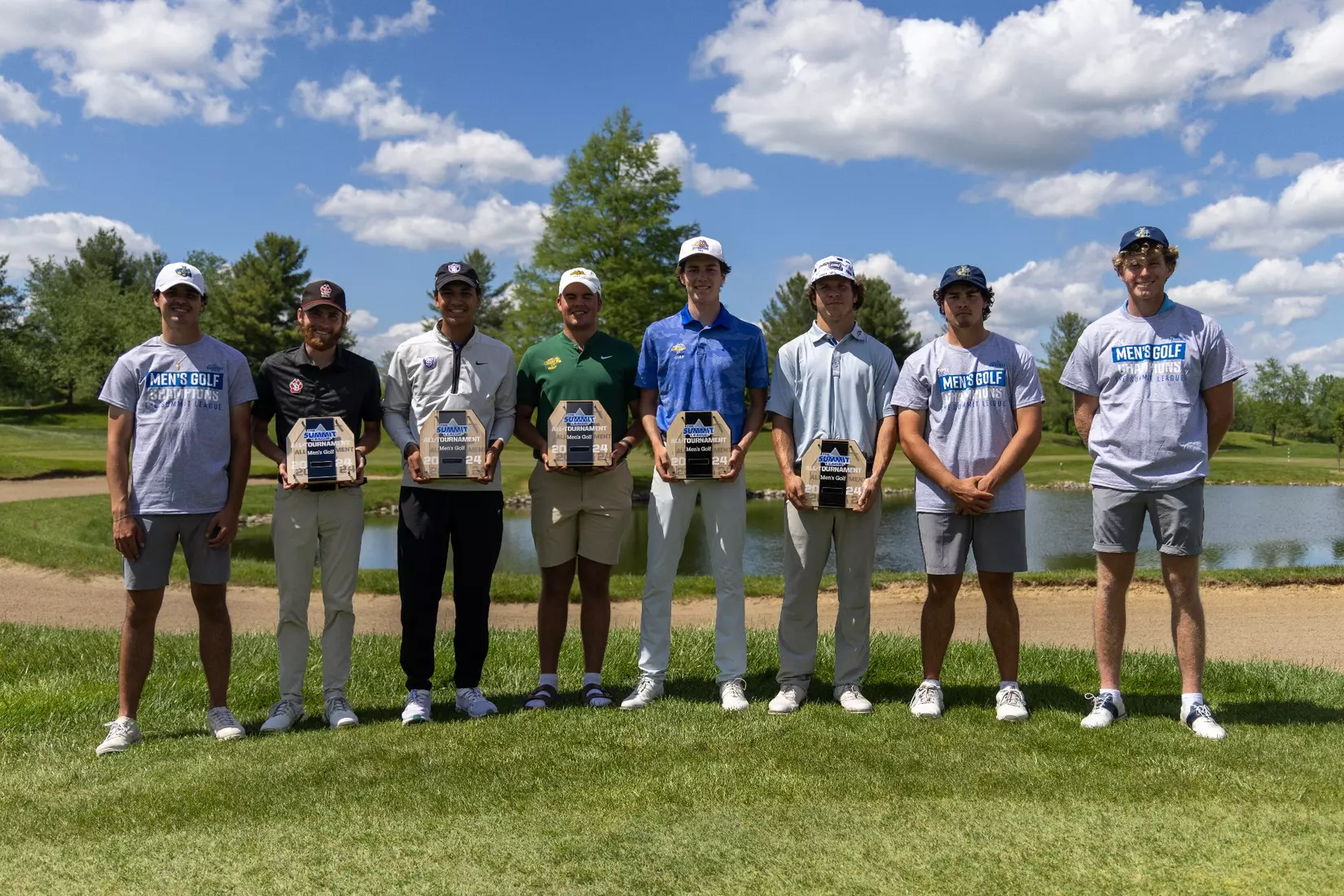 Kansas City Men's Golf repeated as Summit League Champions on April 30, 2024, behind a Championship MVP performance from Mesa Falleur and All-Championship showings from Lucas Dutartre and Max Cooper.