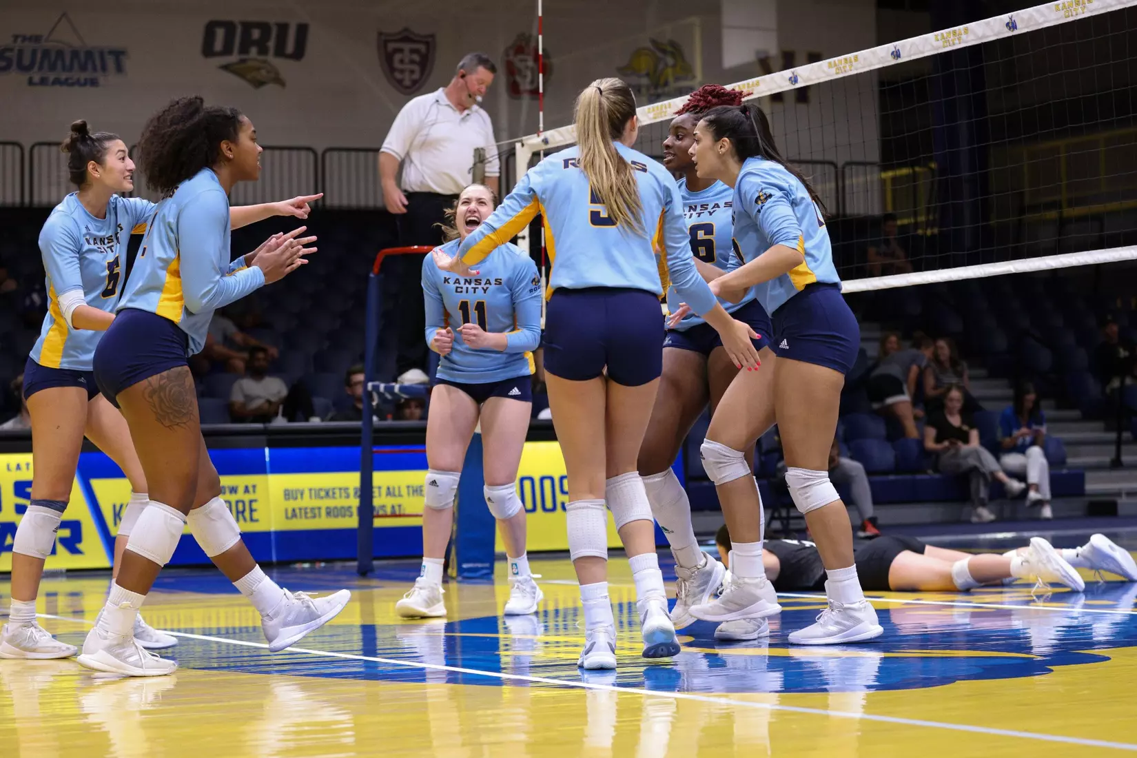 Kansas City Volleyball fell to Lindenwood in three sets, 25-14, 26-24, 25-21, in its first game of the Kangaroo Klassic. Kaia Dunford led the team in kills with seven.