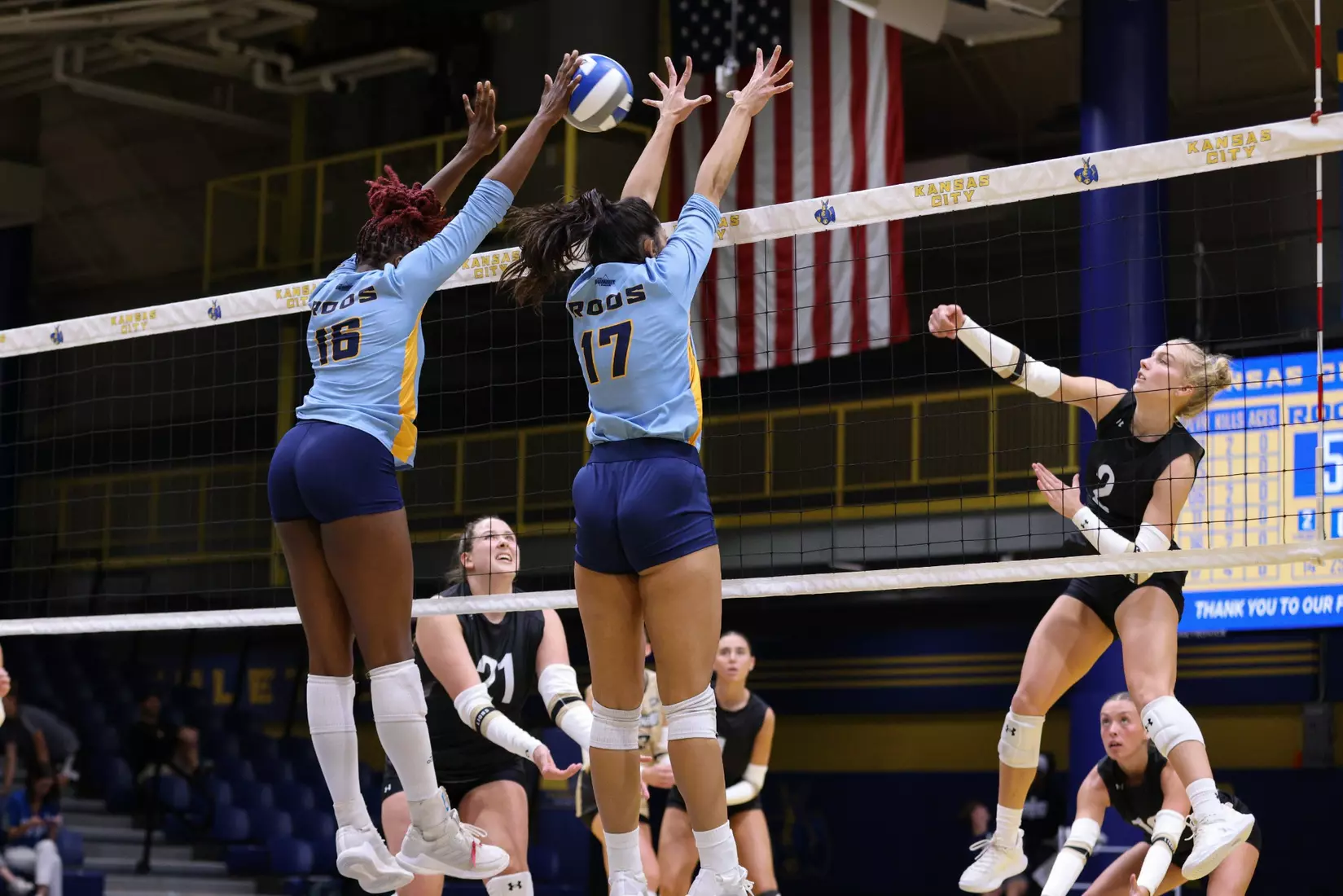 Kansas City Volleyball fell to Lindenwood in three sets, 25-14, 26-24, 25-21, in its first game of the Kangaroo Klassic. Kaia Dunford led the team in kills with seven.