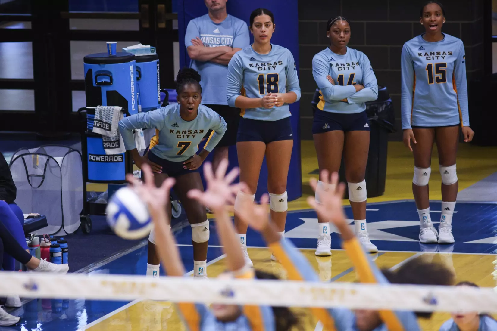 Kansas City Volleyball fell to Lindenwood in three sets, 25-14, 26-24, 25-21, in its first game of the Kangaroo Klassic. Kaia Dunford led the team in kills with seven.