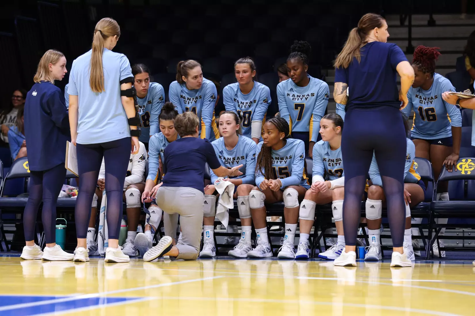 Kansas City Volleyball fell to Lindenwood in three sets, 25-14, 26-24, 25-21, in its first game of the Kangaroo Klassic. Kaia Dunford led the team in kills with seven.