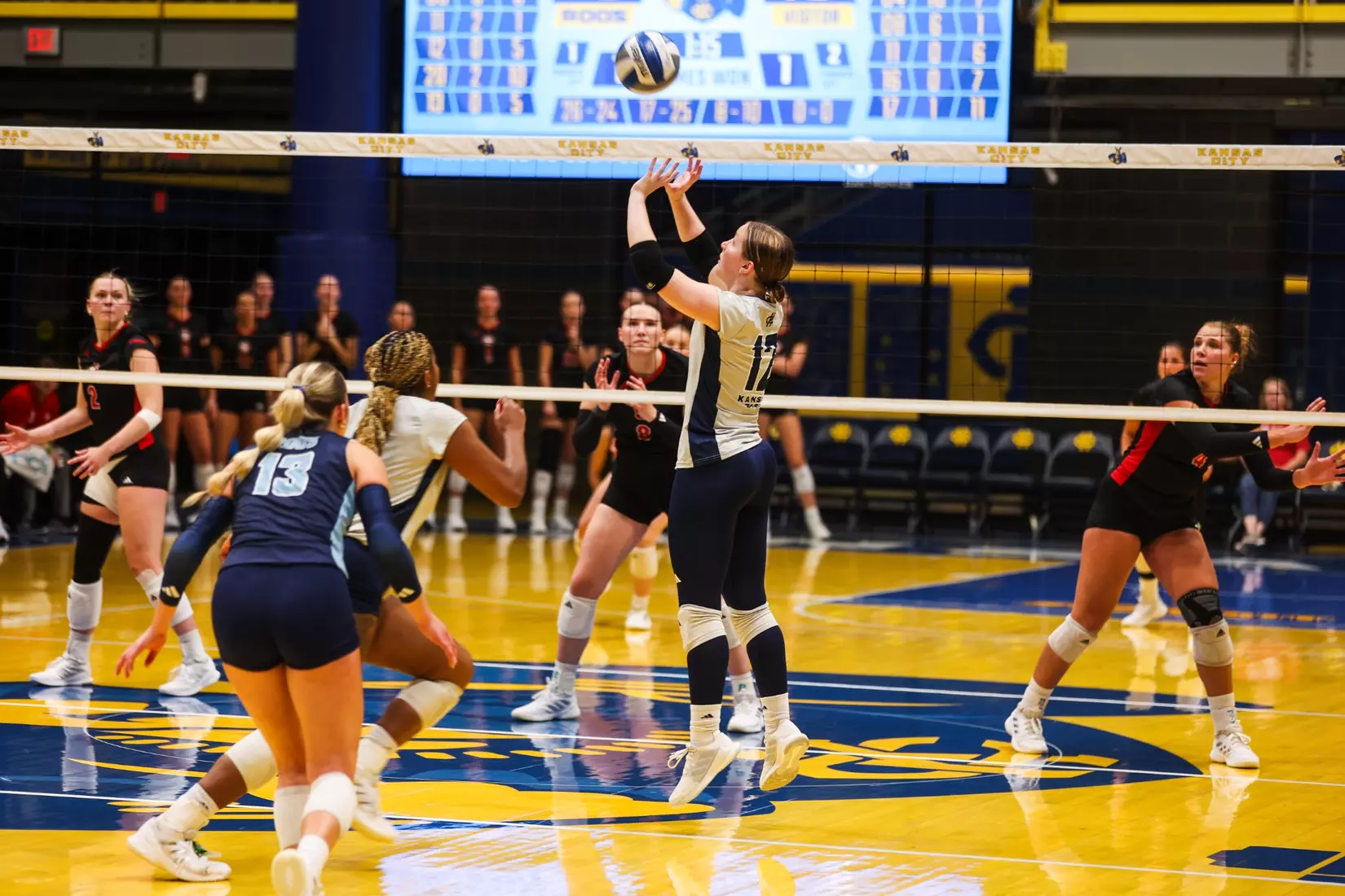 Kansas City Volleyball was unable to hold momentum after a thrilling first set, falling to South Dakota in four on Oct. 15, 2025.
