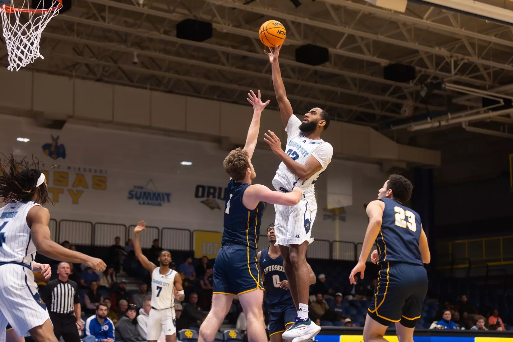 Kansas City Men's Basketball took down Spurgeon 102-75 on December 13, 2025, behind 20-point performances from Kasheem Grady and Jerome Palm.